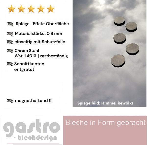 Edelstahlblech Spiegel-Effekt mit Schutzfolie VA, 0,8 mm stark
